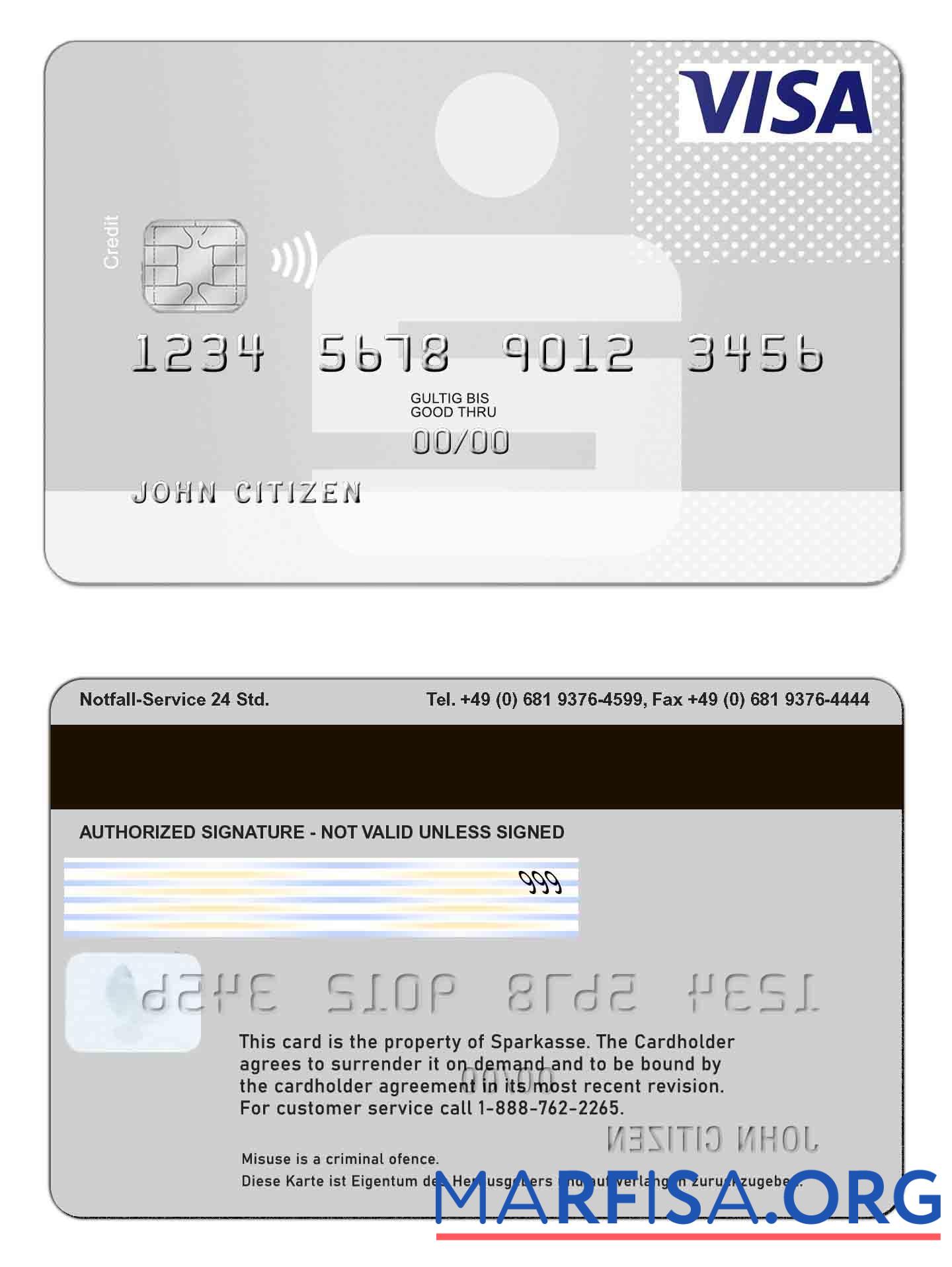 Printable Germany Sparkasse Visa sample